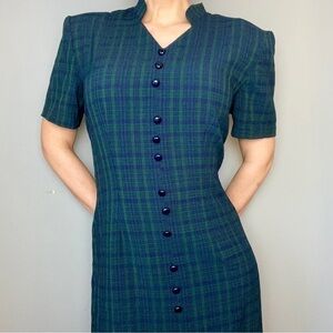 Vintage Navy and Green Plaid Dress